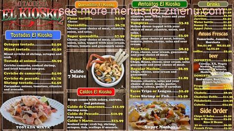 Operating hours, phone number, services information, and other locations near you. Online Menu of Mi Taqueria El Kiosko 2 Restaurant, Salinas ...