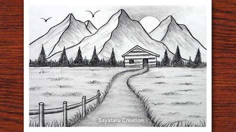 How To Draw Sunset In Mountain With Pencil Sayataru Creation Drawing