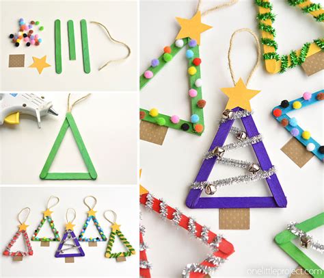 Glittering Popsicle Stick Christmas Trees Made With Sticker Rhinestones