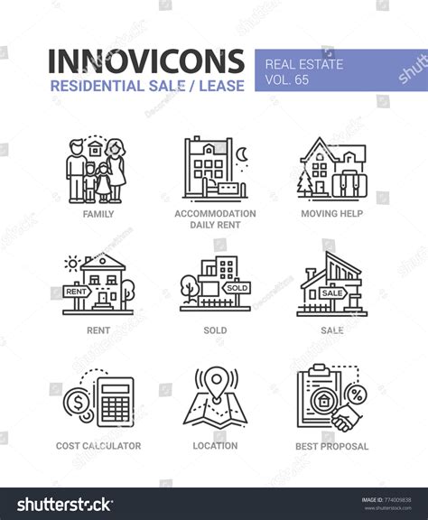 Residential Sale Lease Line Design Icons Stock Vector Royalty Free