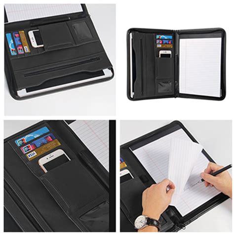 A4 Padfolio Business Leather Portfolio Zippered Notebook Binder Office