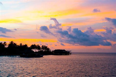 Sunset Sky With Maldives Island Stock Photo Image Of Tourist