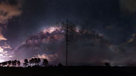 Nature Landscape Night Milky Way Stars Trees Clouds Silhouette
