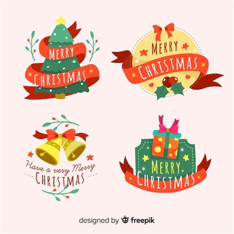 Conjunto Adorable De Etiquetas De Navidad Con Diseño Plano Vector Gratis