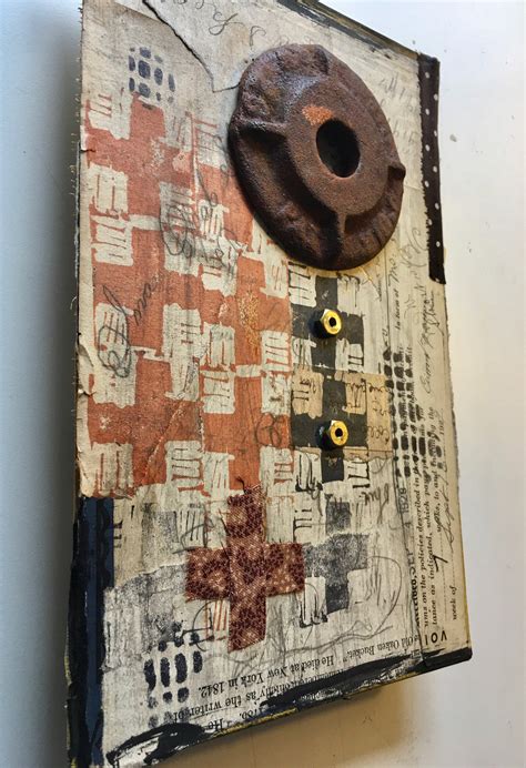 Mixed Media Collage With Rust Pieces And Cruciform For Those Lost In