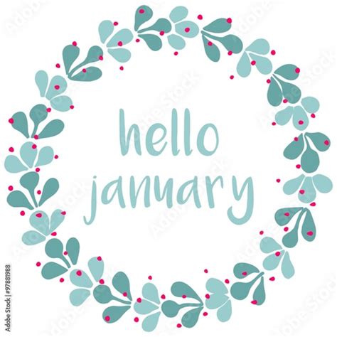 Hello January Winter Watercolor Wreath Vector Card Buy This Stock