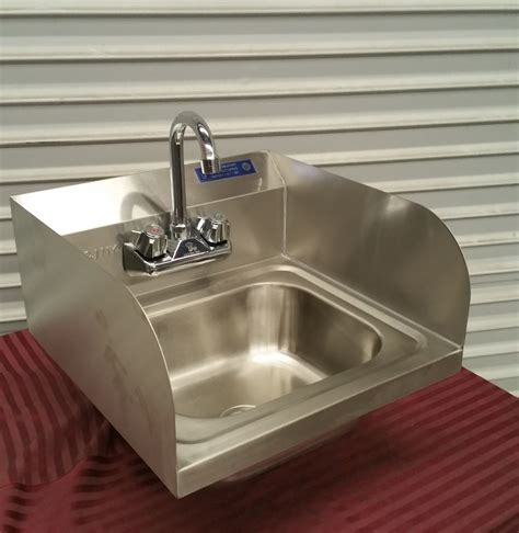 New 17x15 Wall Mount Hand Sink With Side Splash Guards And Faucet