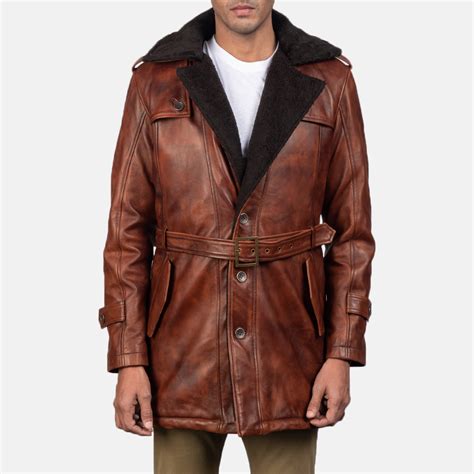 Mens Hunter Distressed Brown Fur Leather Coat