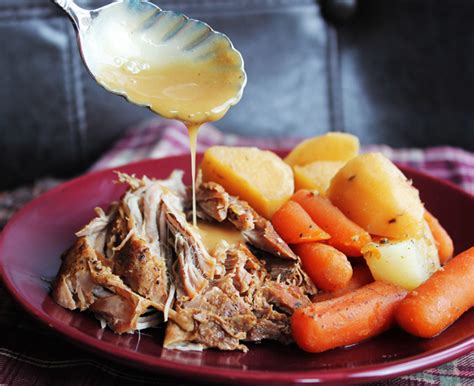 Rub the beef with the rapeseed oil and season all over with salt and pepper. Crock Pot Pork Roast with Vegetables and Gravy (Renewed)
