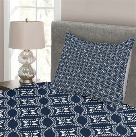 geometric quilted bedspread and pillow shams set japanese lotus circle print ebay