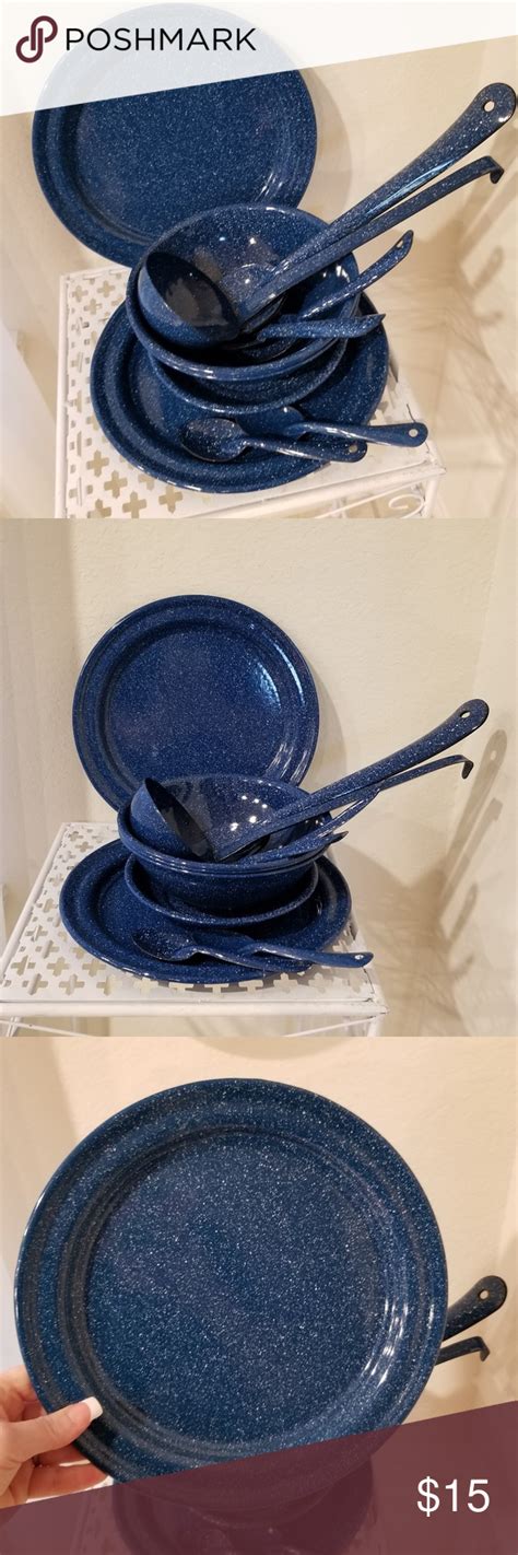 Vintage Enamelware Speckled Blue Dish Bundle Vintage Enamelware Blue Dishes Enamelware