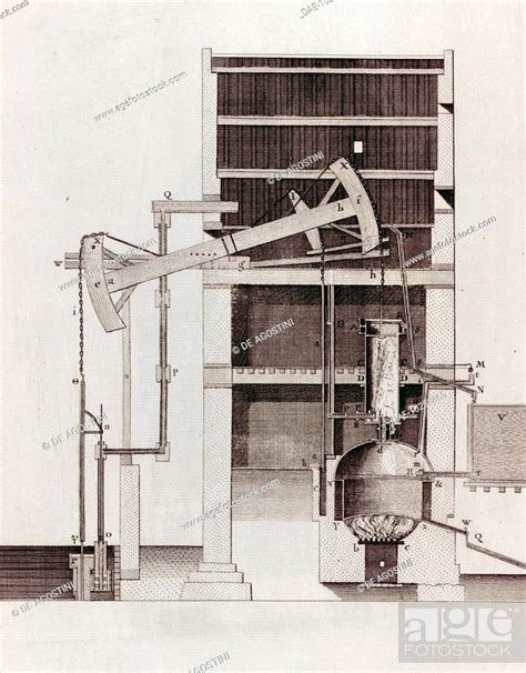 Diagram Of Thomas Newcomens Steam Engine 1712 England 18th Century