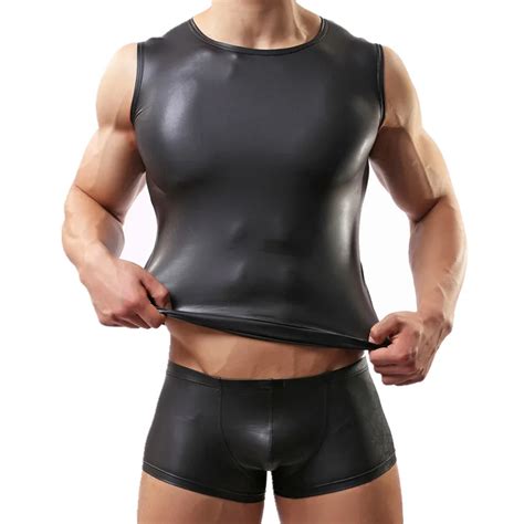 Cool Sexy Men S Vest Imitation Leather Man Tank Tops Underwear Set