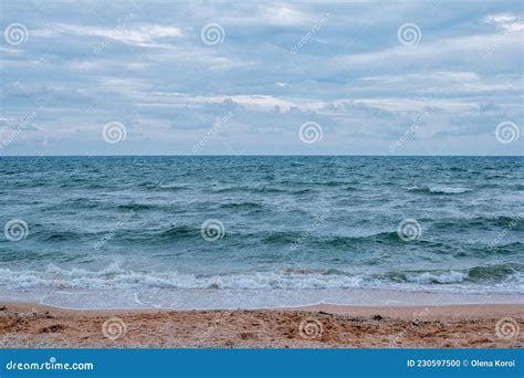 Landscape With Stormy Sea Waving Water And Foam Stock Photo Image