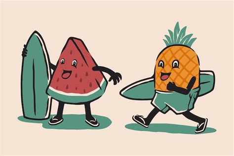 Premium Vector Summer Fruit Character Illustrated