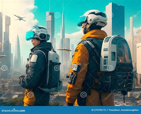 Visions of Tomorrow: Captivating People in the Future Artwork Stock