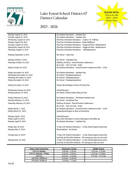 Lake Forest School District 67 Calendar 2023 2024 In Pdf