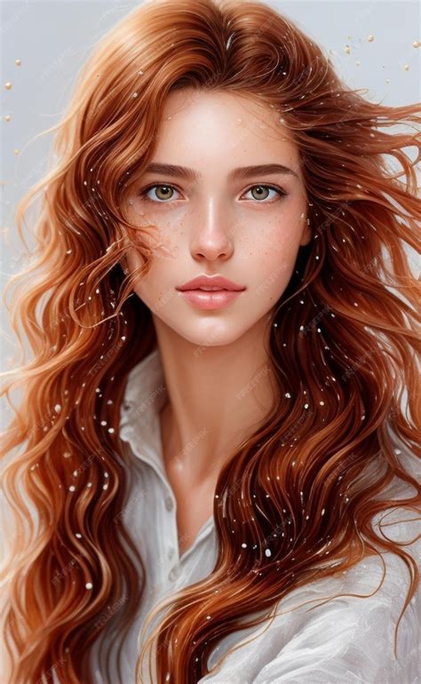 Premium Ai Image A Woman With Long Red Hair And A White Shirt