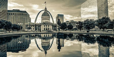 Saint Louis Missouri Old Courthouse And Arch Panoramic Reflections In