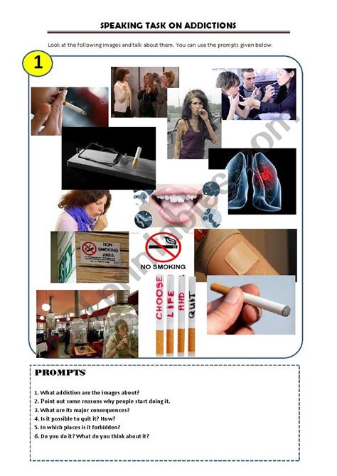Speaking Task 1 Addictions Smoking Esl Worksheet By Marília Gomes
