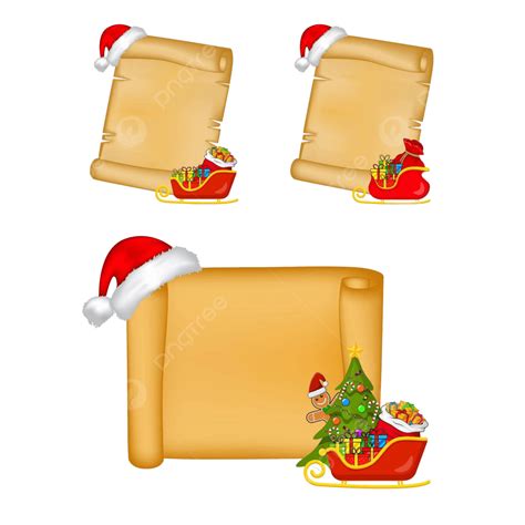 Christmas Scroll Set With Santa Hat And Sledge Decoration Vector