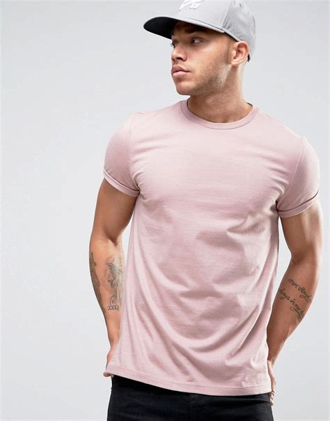 Asos T Shirt With Crew Neck And Roll Sleeve In Pink Pink Crew Neck