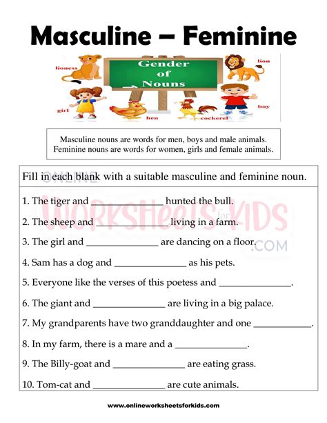 Masculine And Feminine Gender Worksheets 16