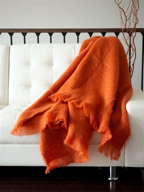 Burnt Orange Throw Blanket 100 Angora Mohair Natural Eco Etsy