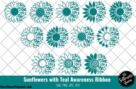 Sunflower Ovarian Cancer Teal Ribbon Svgovarian Cancer Awareness Svg