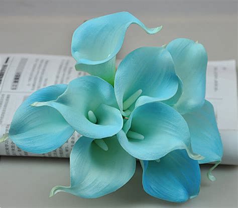 Tiffany Blue Calla Lilies Real Touch Flowers For Wedding Bouquet