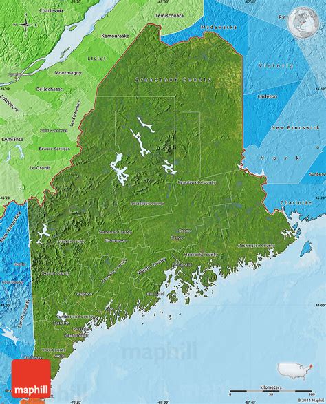 Satellite Map Of Maine Political Shades Outside