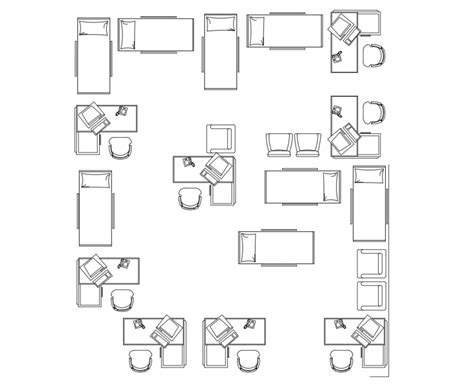 Multiple Office Desk And Desk Chairs Elevation Blocks Cad Drawing
