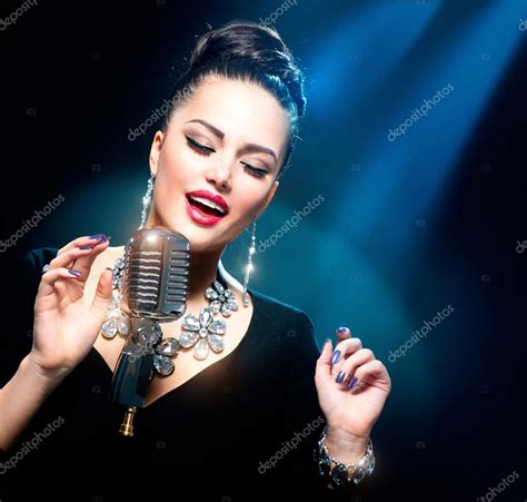 Singing Woman With Retro Microphone — Stock Photo © Subbotina 24593603