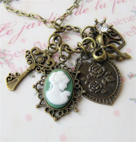 Green Cameo Necklace Charms Handmade Vintage Style Etsy Vintage