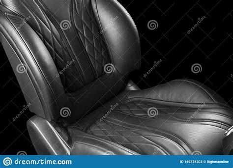 Black Leather Interior Of The Luxury Modern Car Perforated Leather