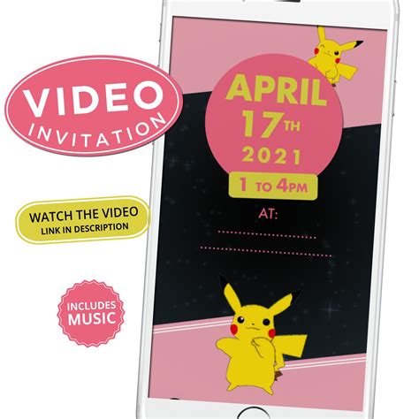 Pokemon Invitation Pikachu Birthday Video Invitation Etsy
