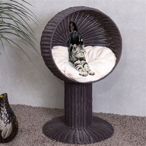 17″ Ball Hooded Rattan Cat Bed With Cushion Cat Bed Wicker Cat Bed