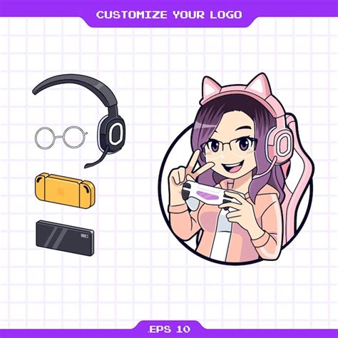 Premium Vector Editable Cute Gamer Girl Esport Logo Template