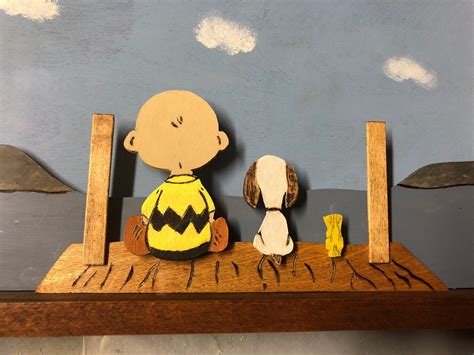 Free Shipping Wooden Shadow Box With Snoopy And Charlie Brown At The Lake