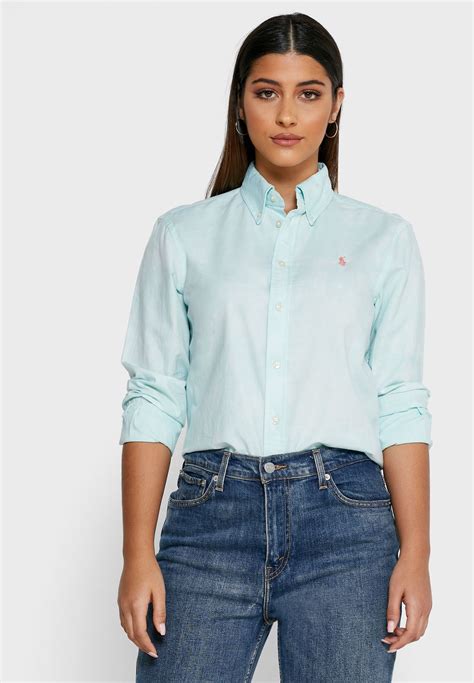 Buy Polo Ralph Lauren Blue Logo Button Down Shirt For Women In Mena