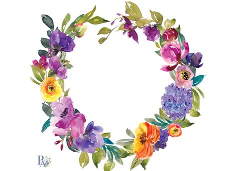Watercolor Colorful Flowers Wreath Floral Wreath 88917
