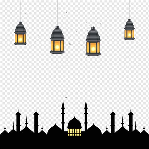 Lentera Menyala Hitam Dan Ilustrasi Bangunan Kota Masjid Ramadhan