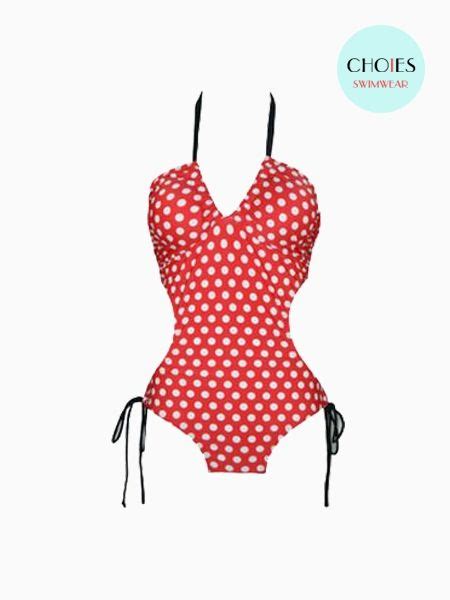 Cute Dots Printed Swimsuit Polka Dot Swimwear Halter One Piece