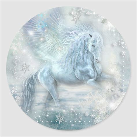 Ice Fantasy Pegasus Classic Round Sticker Zazzle Pegasus Art Round