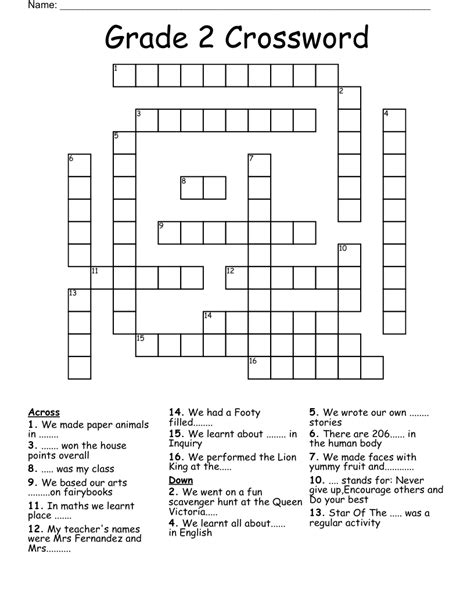 2nd Grade Crossword Puzzles Free Printable Newfreeprintable Net Vrogue