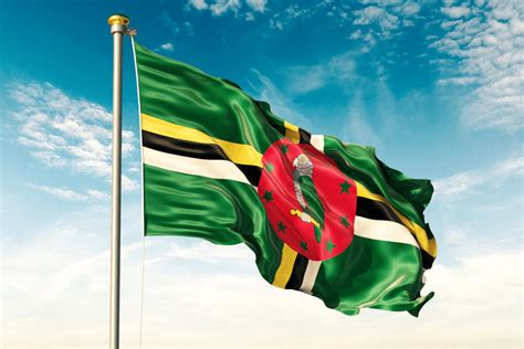 Dominica Flag On The Blue Sky With Cloud Dominica Flag Dominica