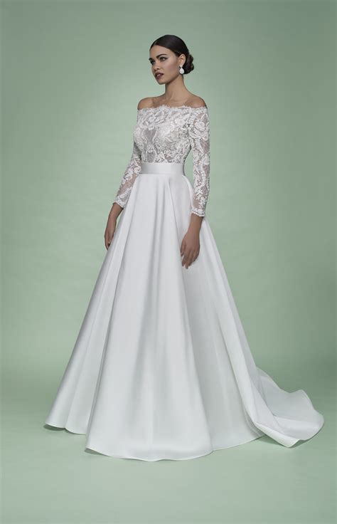 strapless-3-4-sleeve-ball-gown-wedding-dress-with-lace-bodice-and
