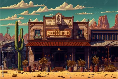 Pixel Art Wild West Town Building Wild West City Background In Retro