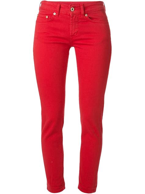 Dondup Skinny Cropped Mid Rise Stretch Denim Jeans In Red Lyst
