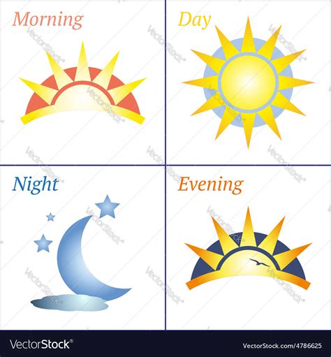 Morning Day Evening Night Icon Set Royalty Free Vector Image